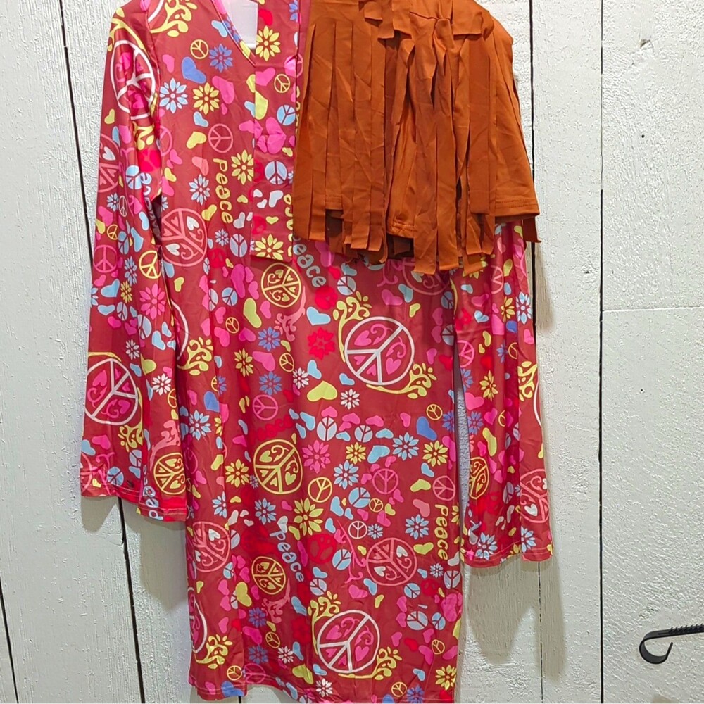 1970s Halloween Costume With Dress, Headband, Fringe Leg Covers